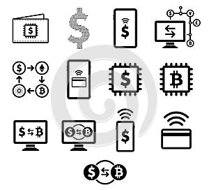 Fintech and Cryptocurrency Icon Set