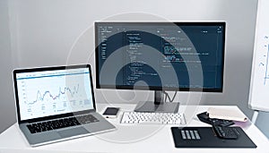 Fintech Developer Desk with Data and Code