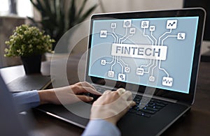 Fintech - digital financial technology. Blockchain and cryptocurrency.