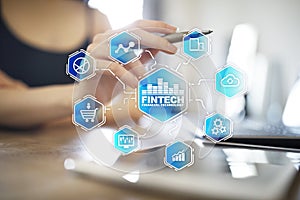 Fintech - digital financial technology. Blockchain and cryptocurrency.