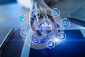 Fintech - digital financial technology. Blockchain and cryptocurrency.