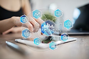 Fintech - digital financial technology. Blockchain and cryptocurrency.