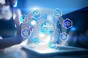 Fintech - digital financial technology. Blockchain and cryptocurrency.
