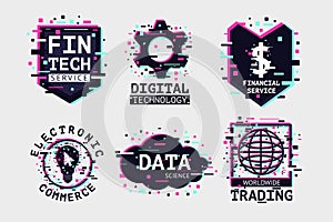 Fintech emblem set. E-commerce icon collection. Banking technology vector signs.