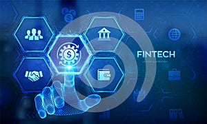 Fintech. Financial technology, online banking and crowdfunding. Business investment banking payment technology concept on virutal