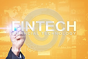 Fintech. Financial technology text on virtual screen. Business, internet and technology concept.