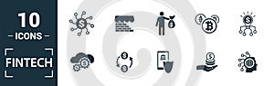 Fintech icon set. Include creative elements online banking, direct payment, fintech, cryptocurrency, fintech industry icons. Can photo
