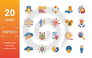 Fintech icon set. Include creative elements online banking, direct payment, fintech, cryptocurrency, fintech industry icons. Can photo