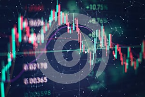 Fintech Investment Financial Internet Technology Concept. Candle stick graph chart of stock market investment trading, monotone