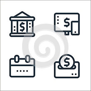 fintech line icons. linear set. quality vector line set such as donation, calendar, internet banking