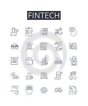 FinTech line icons collection. Digital banking, Financial technology, Electronic payment systems, Mobile banking, Online
