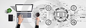 Fintech theme with person using laptop computer