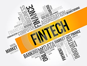 Fintech word cloud collage, business concept background