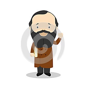 Fiodor Dostoevsky cartoon character. Vector Illustration. Kids History Collection
