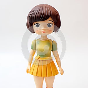 Fiona: A Stylistic Manga Doll In A Yellow Dress And Brown Hair