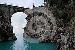 Fiordo di Furore Bridge and mediterranean sea on Amalfi coast, Italy photo