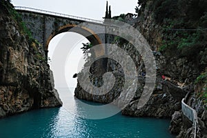 Fiordo di Furore Bridge and mediterranean sea on Amalfi coast, Italy photo