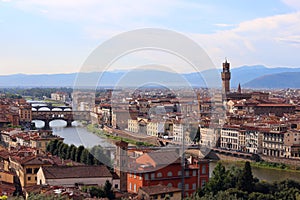 Fiorentine River called FIUME ARNO ad cityscape of Florence in I