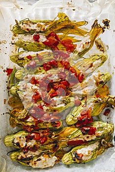 Fiori di zucca ripieni stuffed courgette flowers, Italy