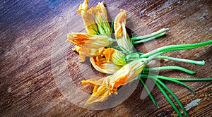 fiori di zucca su legno photo