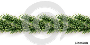 Fir branch horizontal seamless pattern. Vector seamless Christmas tree frame for web page.