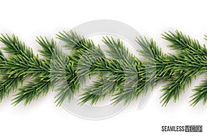 Fir branch horizontal seamless pattern. Vector seamless Christmas tree frame for web page.