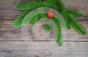 Fir branches christmas ball decoration for pine tree with red balls holiday