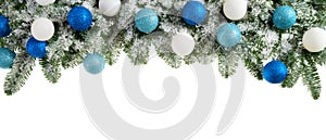 Fir branches decorated with cool colors