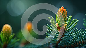 Fir Bud Growth in Spring Forest - Nature Close-up Macro Photography