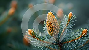 Fir Bud Growth in Spring Forest - Nature Close-up Macro Photography