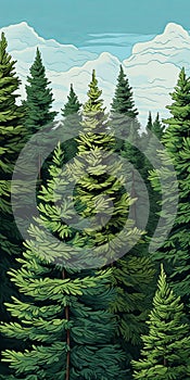 Fir Forest In Rocky Mountains: Highly Detailed Foliage Illustration photo