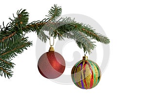 The fir-tree branch with christmas balls