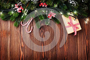 Fir tree branch with christmas lights