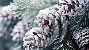 Fir tree branches with cones, Christmas, New year background concept. Texture of pine cones and spruce branches