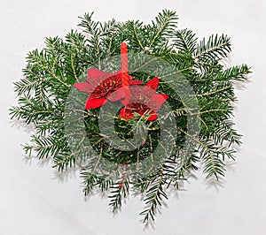 Fir tree christmas circle decoration with red candle