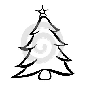 Fir tree for christmas symbol icon thick line art. Outline design of evergreen pine tree isolated on white background