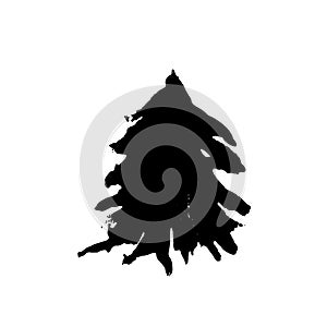 Fir tree silhouettes. Black grunge Christmas tree. Watercolor spruce isolated on white background. Vector illustration.