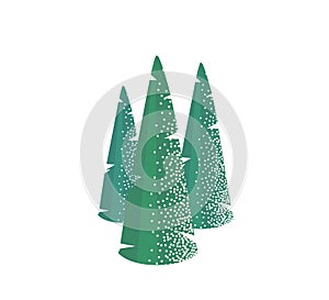 Fir tree with snow texture. Pine xmas vector illustration isolated on white background. Simple flat cartoon green spruce