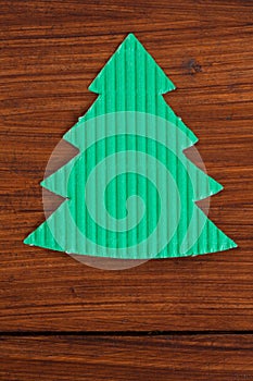 Fir tree on wood, copy space