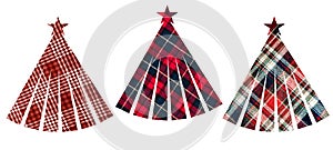 Fir-trees with a checkered red background in the form of a fan. Can be used as a decorative element, magnets, stickers, cut out