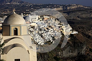 Fira, city in Greece island Santorini photo