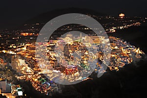 Fira, main town of Santorini at night, Greece