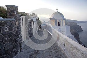 Fira panoramic view. Thira panoramic sea view. Greece Santorini island in Cyclades. - Immagine photo