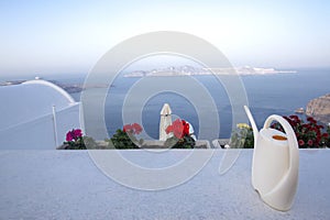 Fira panoramic view. Thira panoramic sea view. Greece Santorini island in Cyclades. - Immagine photo