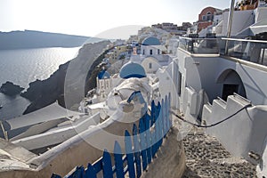 Fira panoramic view. Thira panoramic sea view. Greece Santorini island in Cyclades. - Immagine photo