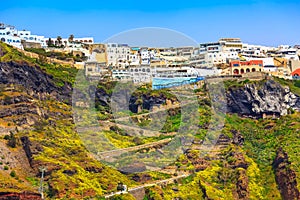 Fira donkey path in Santorini, Greece