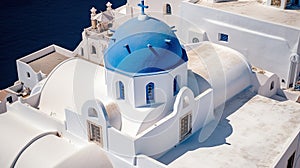 Fira town on Santorini island, Greece. Incredibly romantic sunrise on Santorini. Oia village in the morning light