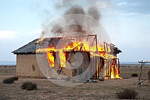 Fire in an abandoned house