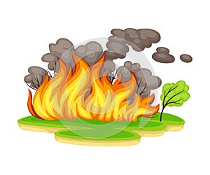 Fire Accident with Flame Tails as Natural Cataclysm Vector Illustration