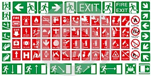 Fire action signs. Way signs for evacuation during a fire